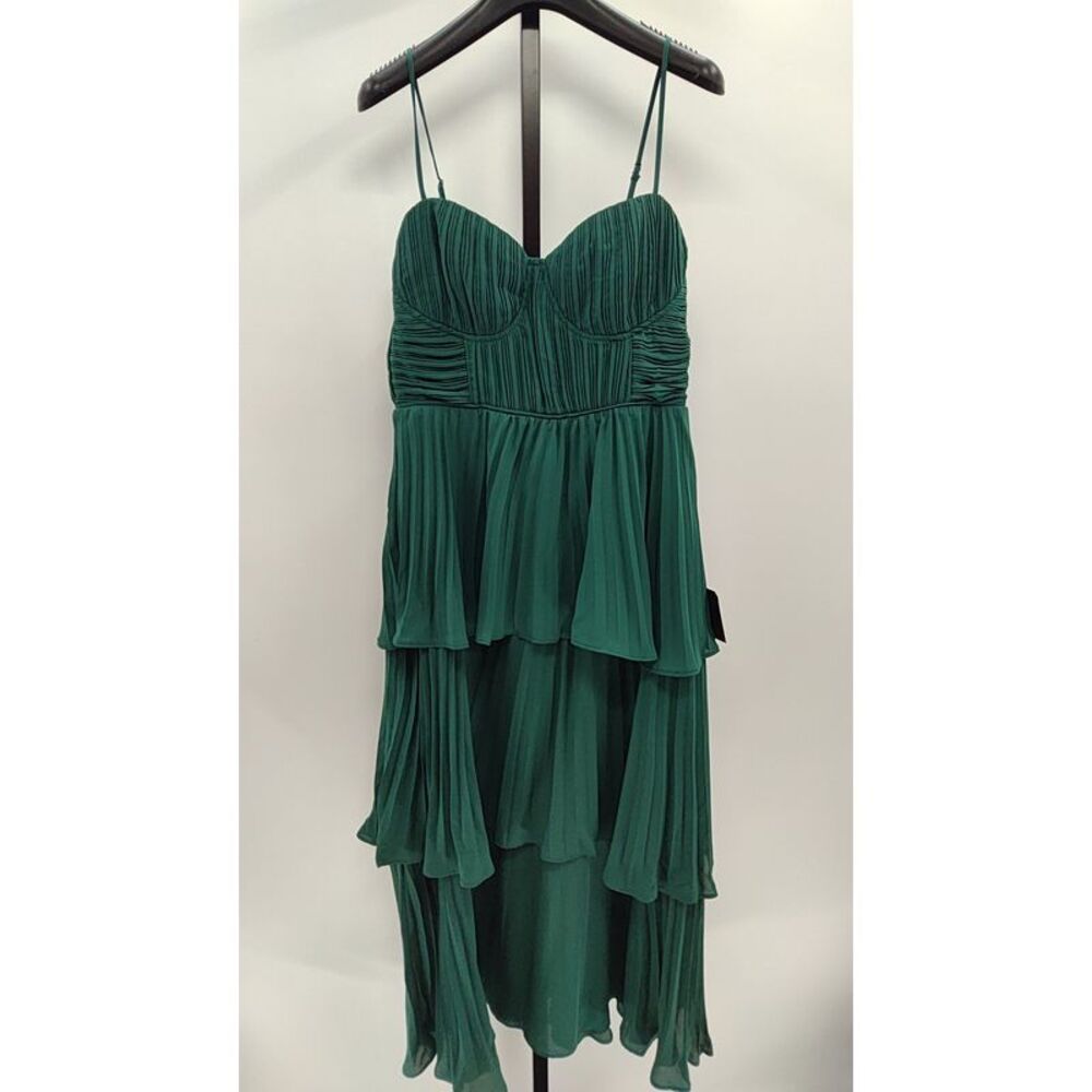 Lulu's Emerald Green Tiered Chiffon Midi Dress